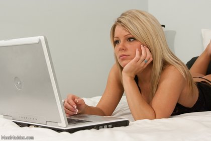 sexy teen on laptop in lingerie2